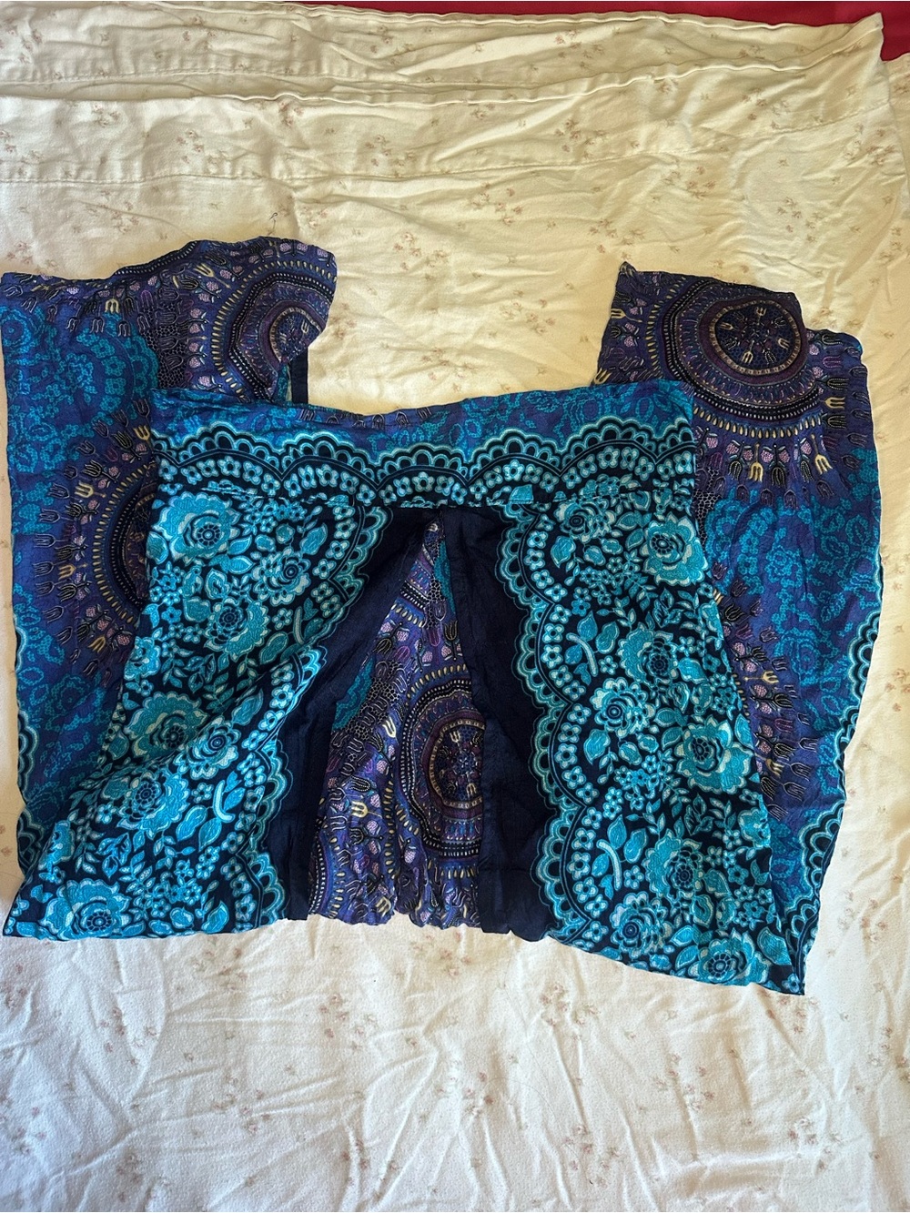 Blue and Teal Floral-Print Bottoms